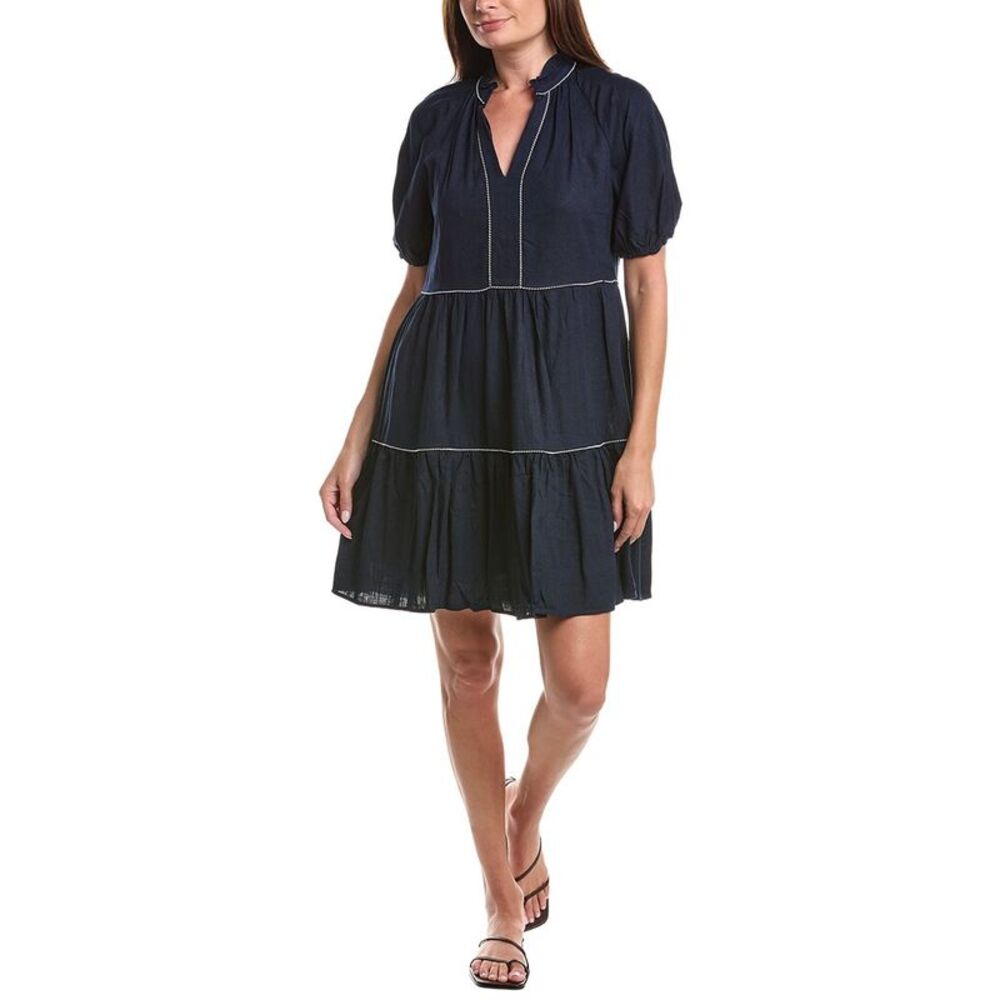 Cece Womens  Linen-Blend Babydoll Dress, Navy